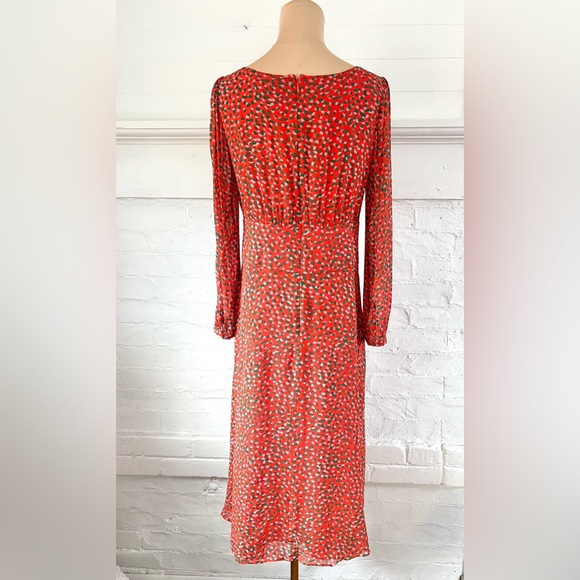 Boden Ingrid Orange Speckled Midi Dress Long Sleeve Viscose Chiffon Sz 6 Petite - Picture 5 of 14